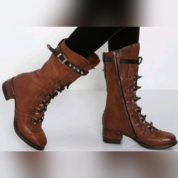 ‼️Rare‼️A.S.98 "Bardo" Brown Lace Up Boots Italian Leather with Metal Eyelets - Picture 10 of 12